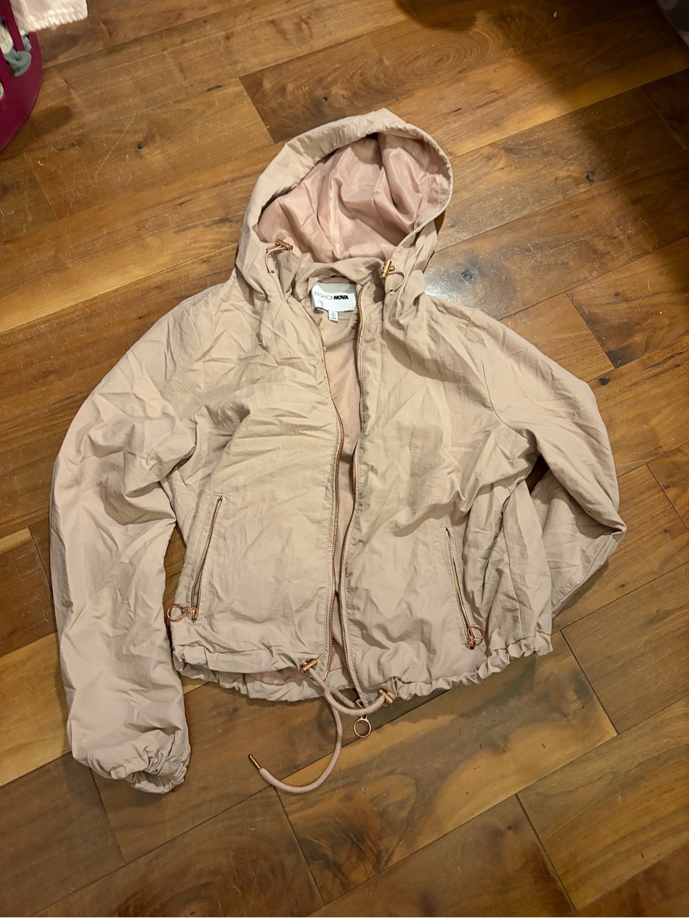 Fashion Nova Blush Hooded Bomber Jacket